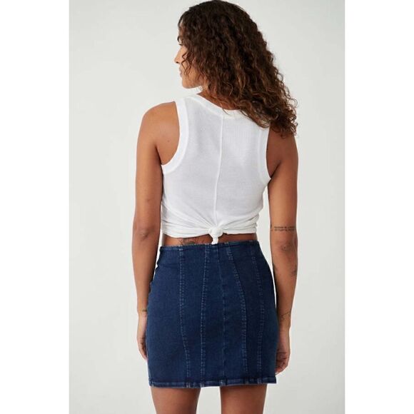 NWT Free People We the Free Layla Denim Mini Skirt in Deep Indigo, Size 10 - Picture 6 of 16